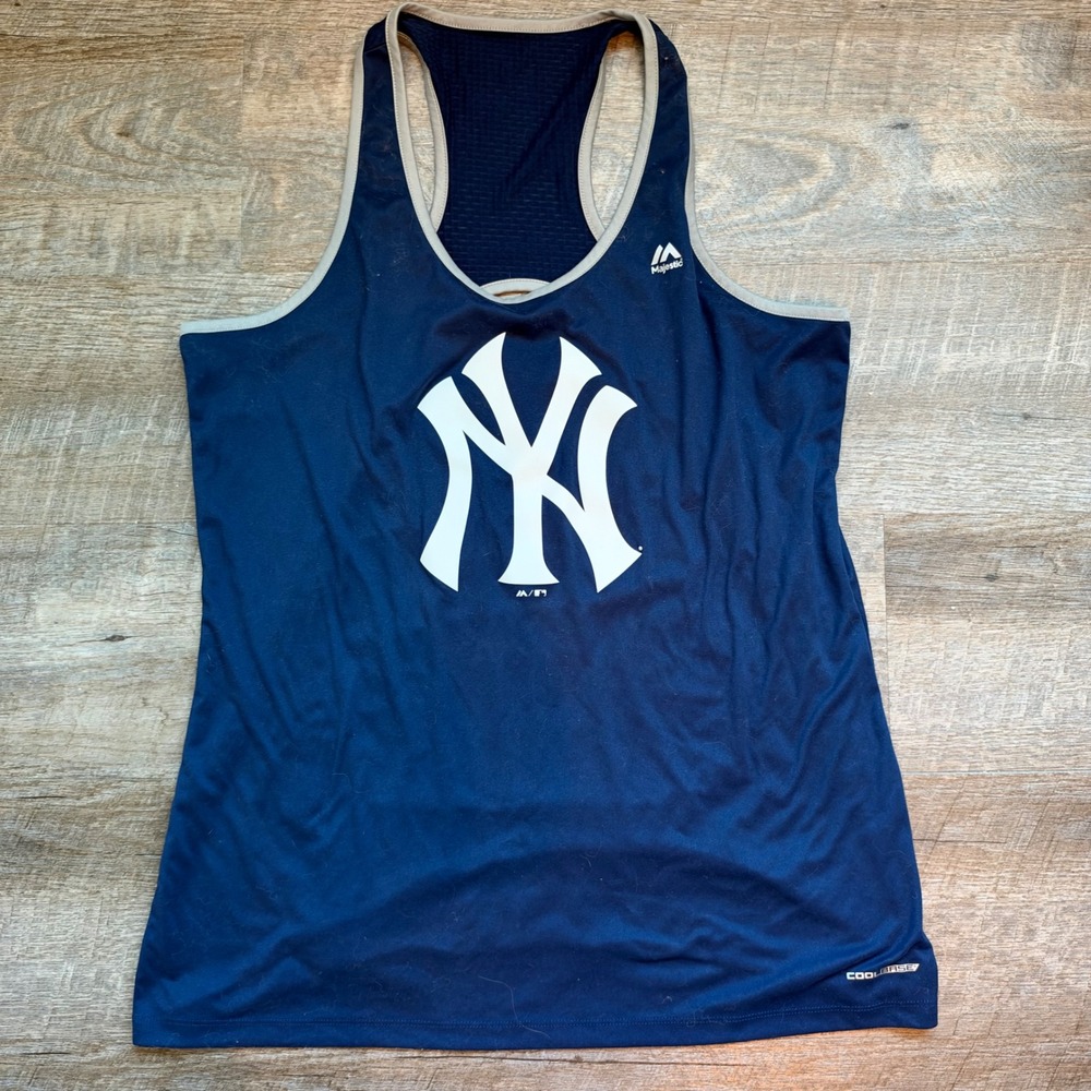 New York Yankees Majestic Cool Base Tank Top XL Athletic Navy Blue Racerback